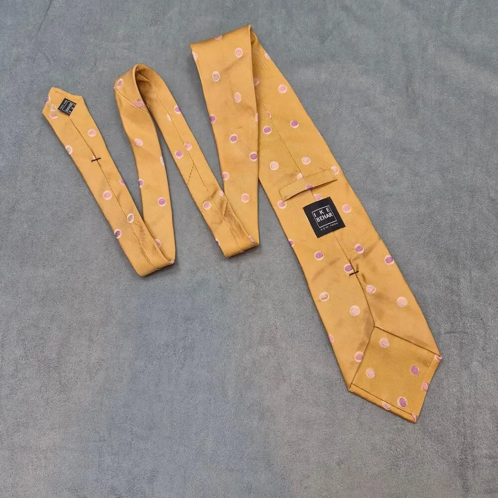 Ike Behar New York Silk Yellow & Pink Polka Dot Mens Tie 60